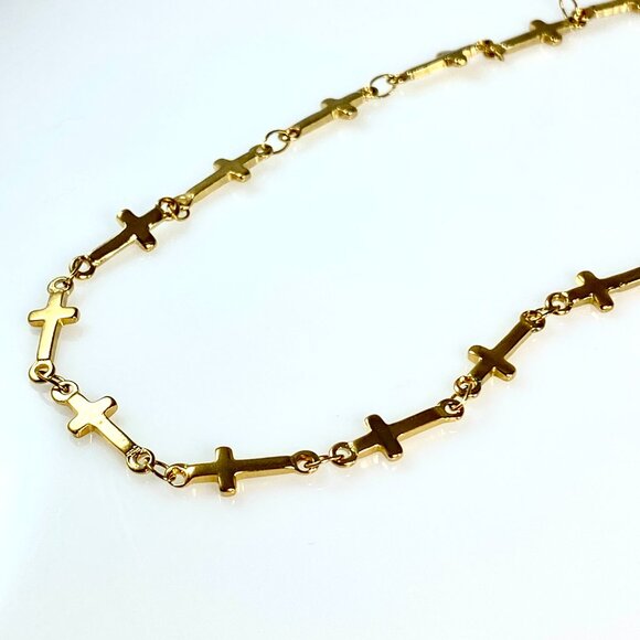 Cross Chain Stainless Steel Necklace Gold Plated Stainless Steel Handmade - Picture 1 of 11